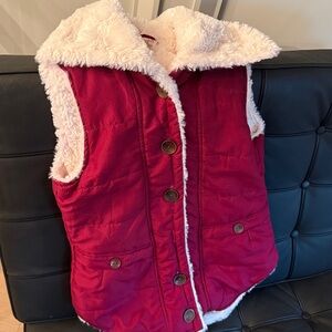 Red Fleece-Lined Vest with Button Closure
